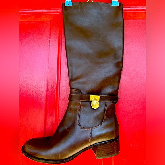 MICHAEL KORS s9 dk brown leather tall boots Very gently loved! Faux suede lined - Picture 1 of 14
